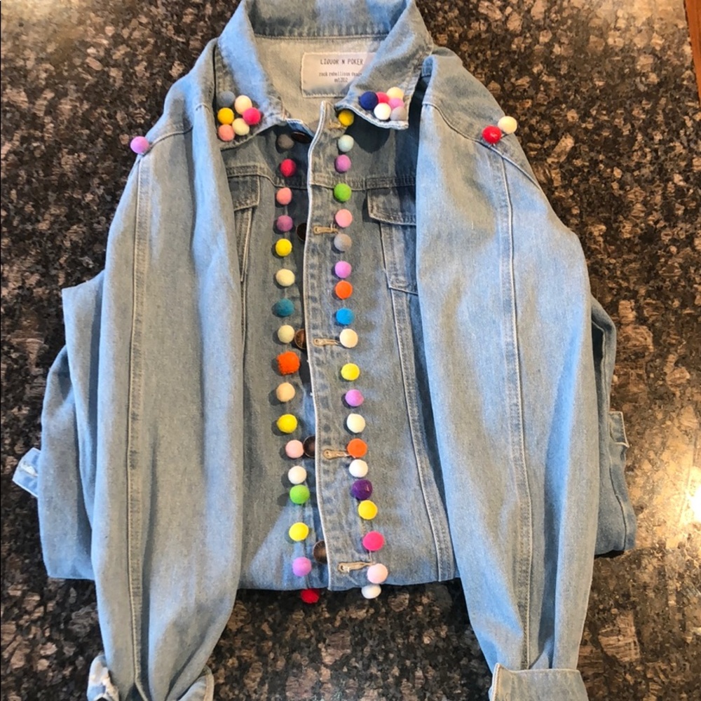 Liquor N poker Pom Pom denim jacket